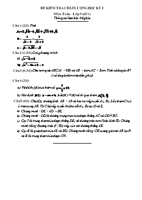 Đề thi học kì I Toán 9 - Đề 1